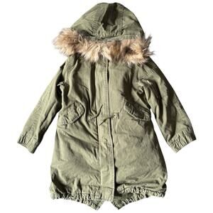 Gap Kids’ 3 in 1 Army Green Hooded Parka Jacket Faux Fur Liner Hood Trim Size 5